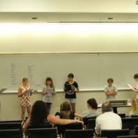 A group of students present at a Laker Writing Camp.